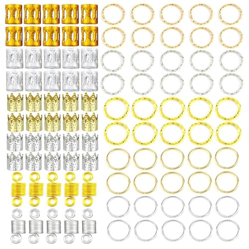 100 Stück Haarschmuck Gold Silber für Zöpfe Metall Haar Schmuck Verstellbar Perlen für Haare Haarschmuck für Damen 6 Modelle Geprägter Eisenring Haar Zubehör Multifunktional Haarringe 100 Stück Haarschmuck Gold Silber für Zöpfe Metall Haar Schmuck Verstellbar Perlen für Haare Haarschmuck für Damen 6 Modelle Geprägter Eisenring Haar Zubehör Multifunktional Haarringe von GEFAEJIFO