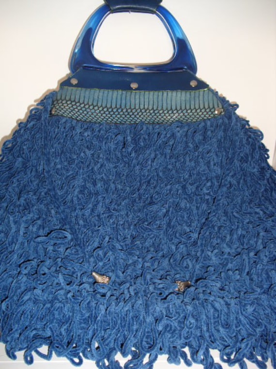 Gehäkelte Handtasche - Jeansblaue Leder Borte von GEGEDE