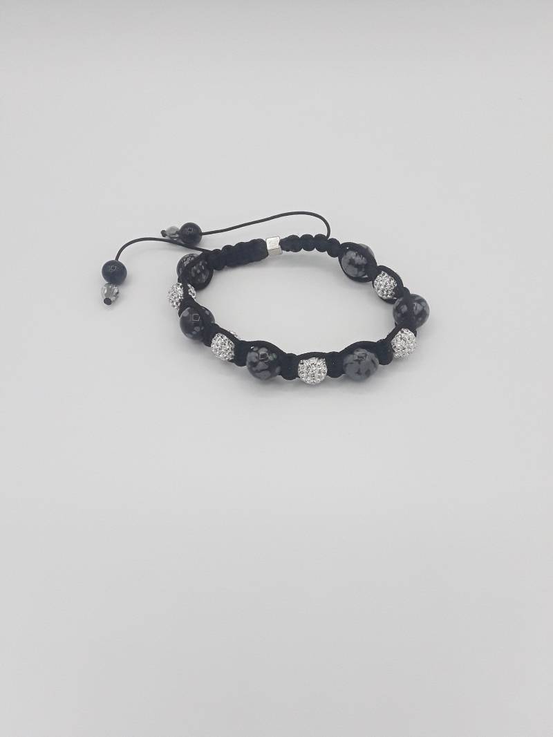 Perlenarmband - Schneeflockenobsidian Und Swarovski Shamballa von GEGEDE