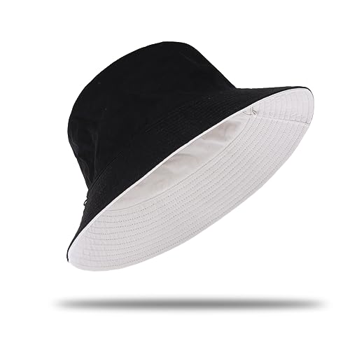 Oversize XXL Bucket Hat Reversible Extra Large Sonnenhut Großer Kopf Breite Krempe Fischerhut für Männer Frauen, schwarz-weiß, M von GEGEEN DOMOG