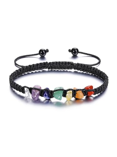 GEHECRST 7 Chakra Armband Mit Heilsteinen - Yoga Reiki Energietherapie Glückbringen Geflochten Einstellbar für Damen Und Herren von GEHECRST
