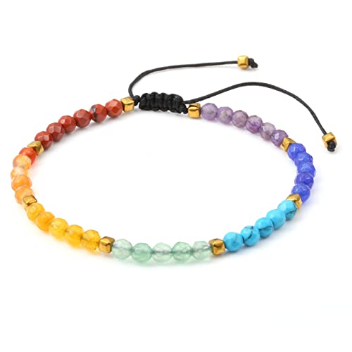 GEHECRST 7 Chakra Edelstein Armband für Damen Herren - Perlen, Lavastein, Yoga, Healing Reiki Energietherapie - Glückbringend (Gewebtes Armband 4mm) von GEHECRST