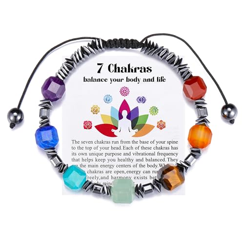 GEHECRST 7 Chakra Armband Edelstein Armbänder Natürliche Chakra Steine Yoga Armband Healing Reiki Energietherapie Glückbringen Edelstein für Damen Herren (Hämatit-Stil) von GEHECRST