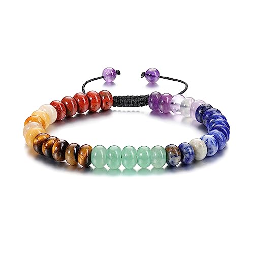 GEHECRST 7 Chakra Armband Edelstein Armbänder Natürliche Chakra Steine Yoga Armband Healing Reiki Energietherapie Glückbringen Edelstein für Damen Herren (Stil 2) von GEHECRST
