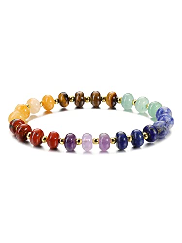 GEHECRST 7 Chakra Armband Edelstein Armbänder Natürliche Chakra Steine Yoga Armband Healing Reiki Energietherapie Glückbringen Edelstein für Damen Herren (Stil 4) von GEHECRST