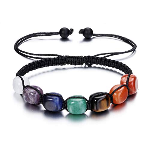 GEHECRST 7 Chakra Armband Edelstein Armbänder Natürliche Chakra Steine Yoga Armband Healing Reiki Energietherapie Glückbringen Edelstein für Damen Herren (Chakra Armband) von GEHECRST