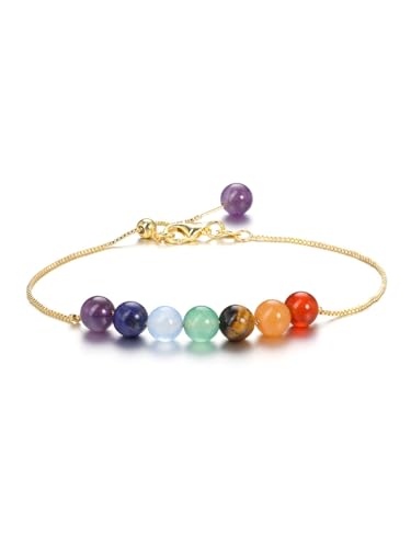 GEHECRST 7 Chakra Armband Heilstein Armband 14K Gold Wire Armreif Steine Damen Perlenarmband Yoga Armbänder Reiki Energietherapie Glückbringen Spirituelle Geschenke für Damen Frauen von GEHECRST