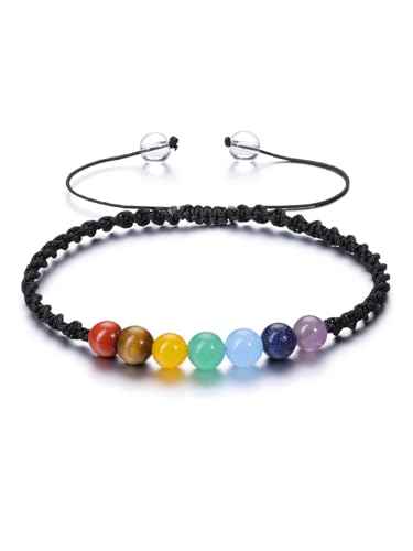 GEHECRST 7 Chakra Armband Heilsteine Armband Chakra Steine Armbänder Yoga Armband Glückbringen Reiki Energietherapie geflochten einstellbar Armband für Damen Herren von GEHECRST