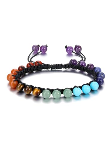 GEHECRST 7 Chakra Armband Heilsteine Armband Edelstein Armbänder einstellbare Armbänder Perlenarmband Yoga Reiki Energietherapie Glückbringen Edelstein für Damen Herren von GEHECRST