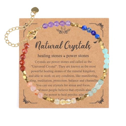 GEHECRST 7 Chakra Armband Heilsteine Armband einstellbare Edelstein Armbänder Steine Damen Perlenarmband Yoga Armbänder Reiki Energietherapie Glückbringen Spirituelle Geschenke für Damen Frauen von GEHECRST