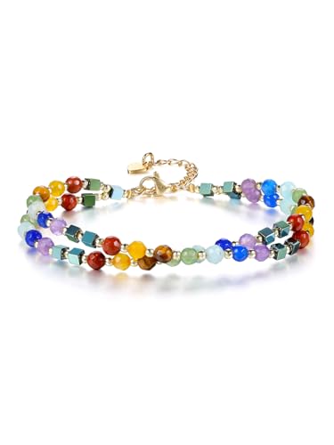 GEHECRST 7 Chakra Armband Wickelarmband Heilsteine Armband Edelstein Perlenarmband Mehrschichtiges Armbänder einstellbare Armbänder Glücksarmband Healing Reiki Energietherapie Glückbringen Talisman von GEHECRST