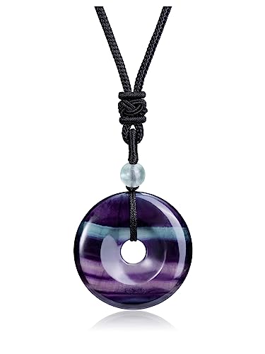 GEHECRST 7 Chakra Edelstein Halskette Donut Anhänger Kette Glücksbringer Heilstein Anhänger Healing Reiki Energietherapie Glückbringen Edelstein für Damen Herren (Lluorit) von GEHECRST