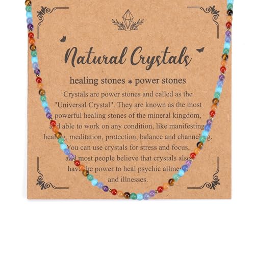 GEHECRST 7 Chakra Heilsteine Kette 4mm Edelstein Halskette 7 Chakra Perlenkette Amulett Kette Glückskette Reiki Heilung Talisman spirituelle Geschenke von GEHECRST