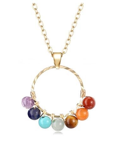 GEHECRST 7 Chakra Heilsteine Kette Kristall Halskette mit Edelsteine Ring Anhänger Einstellbar Kette Reiki Healing Talisman spirituelle Geschenke von GEHECRST