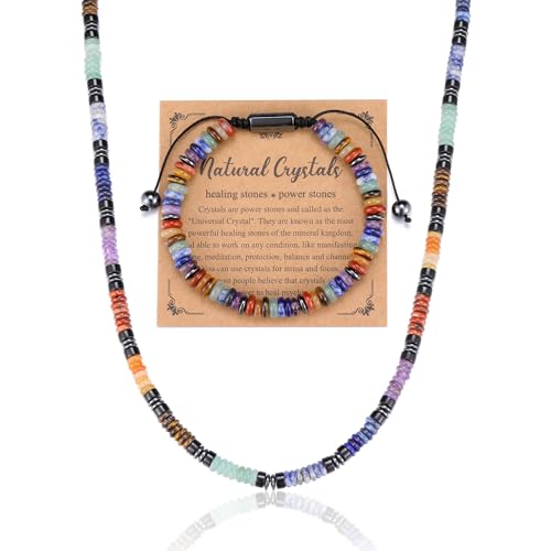 GEHECRST 7 Chakra Heilsteine Kette mit Chakra Armband Set Natürliche Edelstein Halskette Yoga Armband Healing Reiki Energietherapie Glückbringen Edelstein für Damen Herren (Stil 1) von GEHECRST