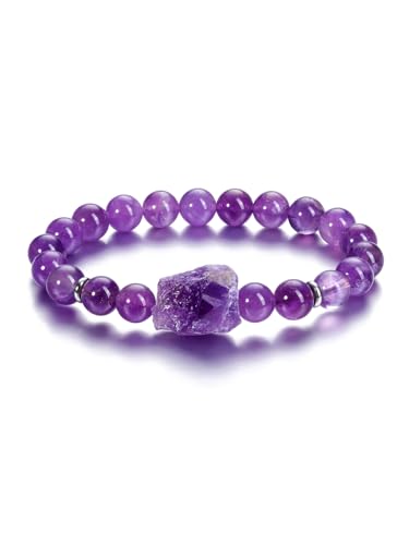 GEHECRST Amethyst Perlen Armband - Kristalle Heilsteine 8mm Kugeln Naturstein - Healing Reiki Energietherapie Glückbringen Elastische Armbänder von GEHECRST