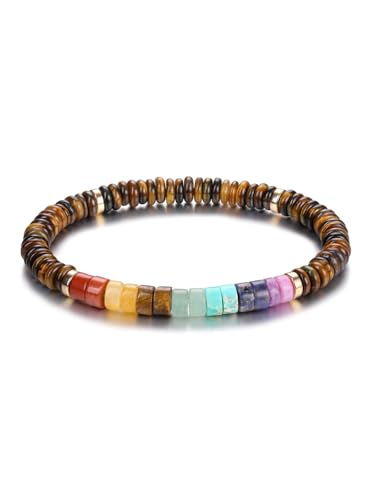 GEHECRST Chakra Armband Tigerauge Armband Heilsteine Armbänder Echte Steine Armbänder Tigerauge Perlenarmband Yoga Energietherapie Reiki Heilung Glücksarmband Schmuck für Damen Herren von GEHECRST