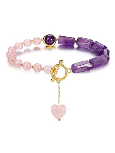GEHECRST Damen Edelstein Armband Perlenarmband Rosenquarz Amethyst Aquamarine Armband mit OT Verschluss Heilsteine Armbänder Glücksarmband Healing Reiki Energietherapie Glückbringen Talisman GEHECRST Damen Edelstein Armband Perlenarmband Rosenquarz Amethyst Aquamarine Armband mit OT Verschluss Heilsteine Armbänder Glücksarmband Healing Reiki Energietherapie Glückbringen Talisman von GEHECRST