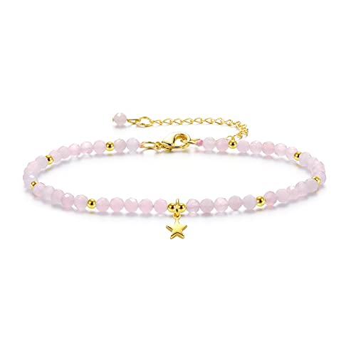GEHECRST Damen Naturstein Armband Perlenarmband mit Kleine Stern Anhänger Edelstein Armband Glücksarmband Freundschaftsarmband Healing Reiki Energietherapie Glückbringen Geschenk Edelstein von GEHECRST