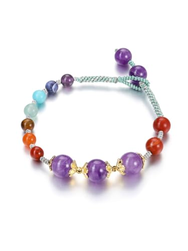GEHECRST Edelstein 7 Chakra Armband Damen Amethyst Armband Heilsteine Armbänder Chakra Steine Armbänder Perlenarmband Yoga Glücksarmband Healing Reiki Energietherapie Glückbringen Talisman von GEHECRST