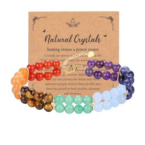 GEHECRST Edelstein 7 Chakra Armband Heilsteine Armband Doppellagiges Armbänder Natürliche Chakra Armreif Steine Yoga Armbänder Healing Reiki Energietherapie Glückbringen Armreif von GEHECRST