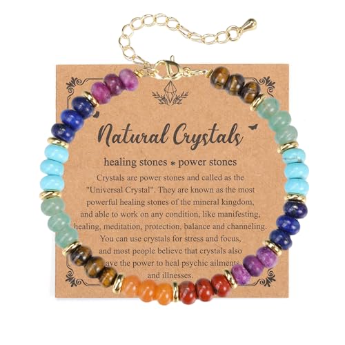 GEHECRST Edelstein 7 Chakra Armband Heilsteine Armband einstellbare Armbänder Perlenarmband Yoga Armbänder Glücksarmband Healing Reiki Energietherapie Glückbringen Talisman von GEHECRST