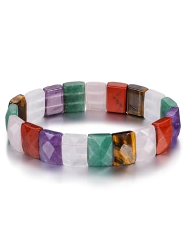 GEHECRST 7 Chakra Armband Breit Edelstein Armbänder Heilsteine Armband einstellbare Armbänder Glücksarmband Yoga Healing Reiki Energietherapie Glückbringen Talisman von GEHECRST