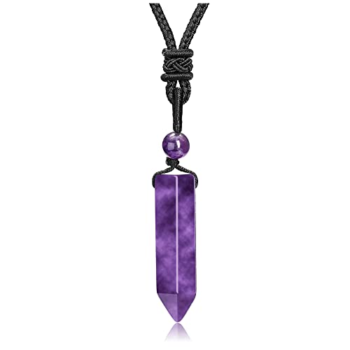 GEHECRST Edelstein 7 Chakra Heilsteine Kette Heilstein Halskette Hexagon Anhänger Halskette mit Einstellbar Geflochtenes Seil Kristall Halskette Glückskette für Damen und Herren (Amethyst) von GEHECRST