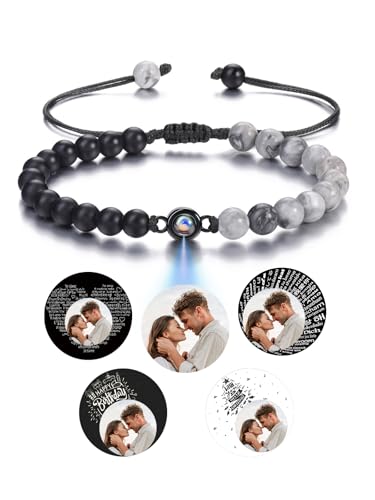 GEHECRST Edelstein Armband mit Bild Personalisiert Projektion Perlenarmband mit eigenem Bild im stein Foto Armband Fotogeschenke für Herren Damen Freundschaftsarmbänder Personalisierte Geschenke von GEHECRST