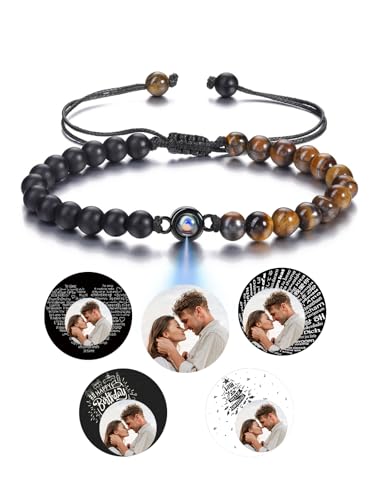 GEHECRST Edelstein Armband mit Bild Personalisiert Projektion Perlenarmband mit eigenem Bild im stein Foto Armband Fotogeschenke für Herren Damen Freundschaftsarmbänder Personalisierte Geschenke von GEHECRST