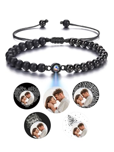 GEHECRST Edelstein Armband mit Bild Personalisiert Projektion Perlenarmband mit eigenem Bild im stein Foto Armband Fotogeschenke für Herren Damen Freundschaftsarmbänder Personalisierte Geschenke von GEHECRST