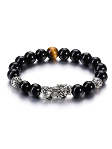 GEHECRST Edelstein Feng Shui Armband chinesisches Pi Xiu Glücksarmband Obsidian Reichtum Armband handgeschnitztes Amulett zum Schutz Bringt Glück und Reichtum Perlenschmuck Geschenk für Männer Frauen von GEHECRST