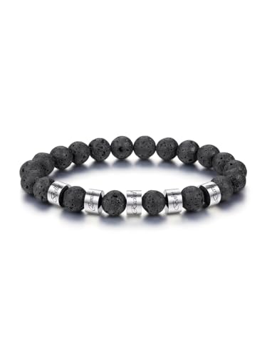 GEHECRST Herren Armband Personalisierte Armband mit Name Text Gravur Männer Perlenarmband Partnerarmbänder Namensarmbänder Personalisierte Geschenke für Mann (Vulkangestein, 3 Name) von GEHECRST