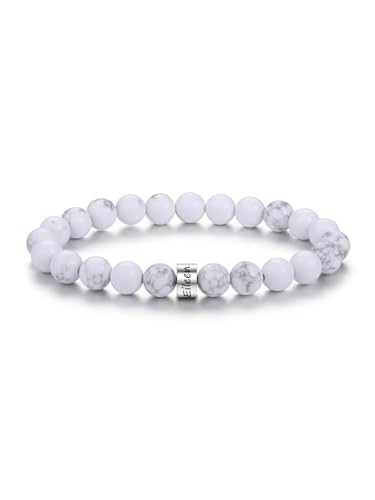 GEHECRST Herren Armband Personalisierte Armband mit Name Text Gravur Männer Perlenarmband Partnerarmbänder Namensarmbänder Personalisierte Geschenke für Mann (Weißes Türkis, 2 Name) von GEHECRST