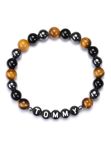 GEHECRST Personalisierte Armband mit Namen Buchstaben Perlen Partnerarmband Heilsteine Armband Perlenarmband Freundschaftsarmband Yoga Armband Personalisierte Geschenke für Partner Freunde Familie von GEHECRST