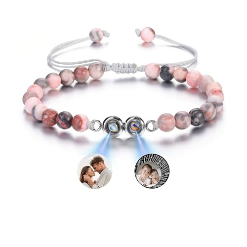 GEHECRST Personalisiertes Armband mit Foto Bild Projektion Armband Perlenarmband Damen Herren Armbänder Fotoarmband Personalisierte Geschenke für Männer Frauen Geburtstag (Zebra Jaspis) von GEHECRST