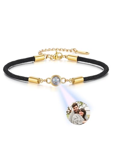 GEHECRST Personalisiertes Projektion Armband mit eigenem Foto im Stein Fotoarmband Einstellbar Projektionsarmband Personalisierte Geschenk für Freundin Paare Männer Frauen (Gold) von GEHECRST