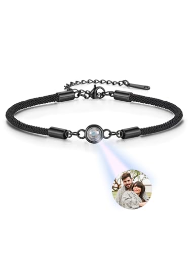 GEHECRST Personalisiertes Projektion Armband mit eigenem Foto im Stein Fotoarmband Einstellbar Projektionsarmband Personalisierte Geschenk für Freundin Paare Männer Frauen (Schwarz) von GEHECRST