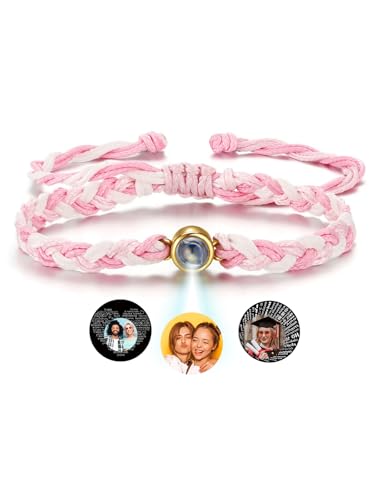 GEHECRST Personalisiertes Projektions Armband mit Foto und Bild im Stein geflochtenes Armbänder Personalisiert Fotoarmband Personalisierte Geschenke für Freundin Partner Paare Familie von GEHECRST