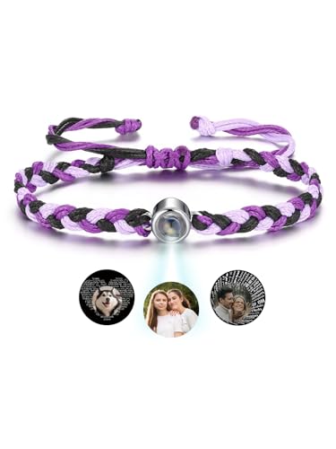 GEHECRST Personalisiertes Projektions Armband mit Foto und Bild im Stein geflochtenes Armbänder Personalisiert Fotoarmband Personalisierte Geschenke für Freundin Partner Paare Familie von GEHECRST