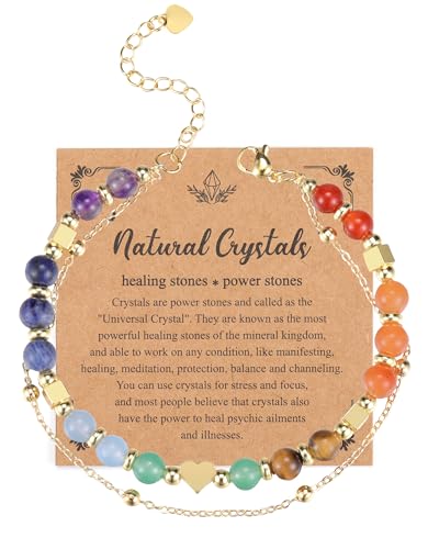 GEHECRST Schmuck 7 Chakra Armband Wickelarmband Heilsteine Armband Echte Steine Armbänder Layered Yoga Armbänder Energietherapie Glückbringen für Frauen & Mädchen von GEHECRST