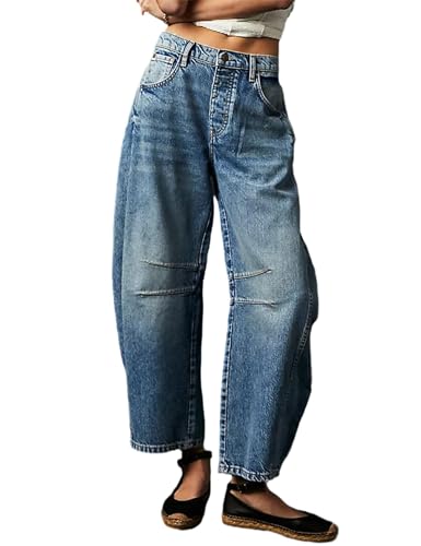 Damen-Jeans mit weitem Bein, Baggy, mittlere Taille, kurze Ballon-Denim-Hose, Vintage, Boyfriend-Y2K, lockere Streetwear-Jeans, #1-classic Blue, M von GEILLGI