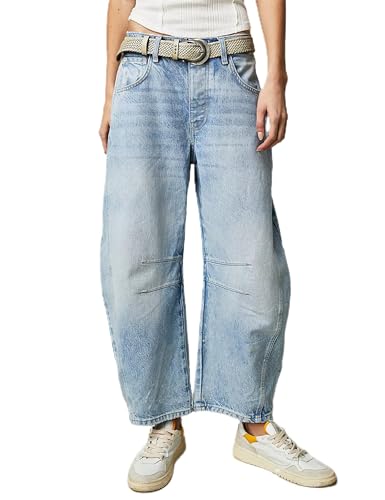 Damen-Jeans mit weitem Bein, Baggy, mittlere Taille, kurze Ballon-Denim-Hose, Vintage, Boyfriend-Y2K, lockere Streetwear-Jeans, #2 - Hellblau, Groß von GEILLGI