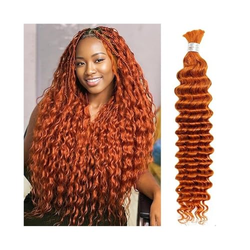 Damen #350 Orange Farbe Echthaar Bulk for Flechten 16-24 Zoll 50G Deep Wave Boho Braids Bulk Hair Extensions für Zöpfe(1 Bundle 16 inch) von GEK208130