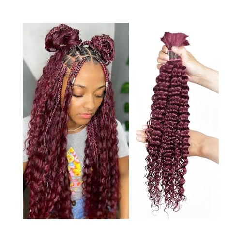 Damen 99J Burgunder Menschliches Haar Bulk Brasilianische Tiefe Welle Haarverlängerung Kein Schuss for Flechten Extensions für Zöpfe(24 26 28) von GEK208130
