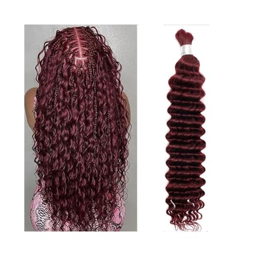 Damen #99j Burgunderrotes Echthaar Bulk for Flechten 100g Deep Wave Boho Braids Haar Bulk Extension Extensions für Zöpfe(18 inch) von GEK208130