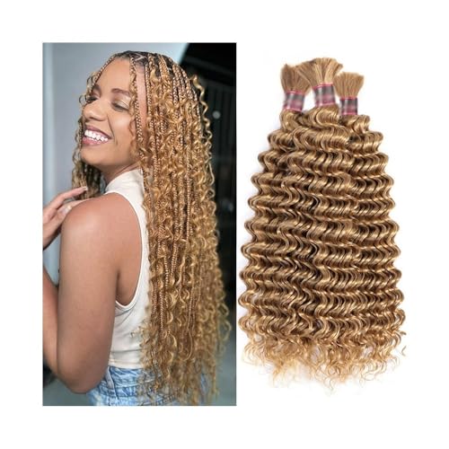 Damen Tief gewelltes Echthaar, loses Echthaar for Flechten, 27# Blond, ohne Schuss, brasilianisches Remy-Haar, for Boho-Zöpfe Extensions für Zöpfe(24 26 28) von GEK208130
