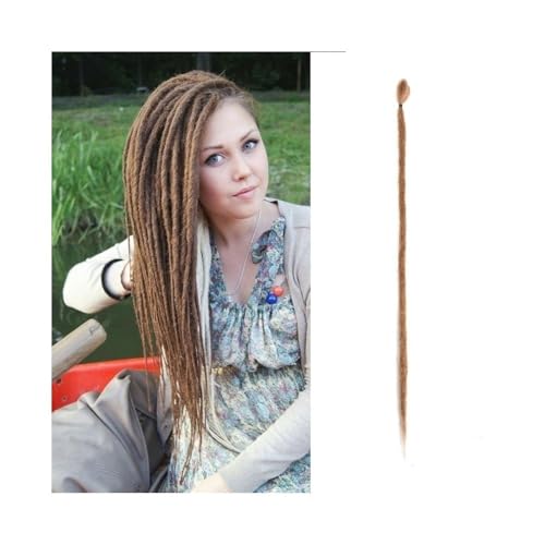 Frauen 20 Zoll handgemachte Dreadlocks-Erweiterungen 5 Stränge synthetische Dreadlocks Locken Häkelzöpfe Haar 1,0 cm Fake Twist Flechthaar Reggae Dreadlocks Zopf Täglicher Gebrauch(Linen brown) von GEK208130