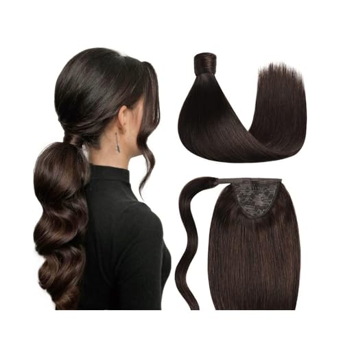 Frauen Knochengerade Pferdeschwanz Magic Paste Wrap Around Echthaar Pferdeschwanz Clip In Haarverlängerungen 10-26 Zoll Brasilianisches Echthaar Pferdeschwanz Haarteile Täglicher Gebrauch(Darkest Brow von GEK208130