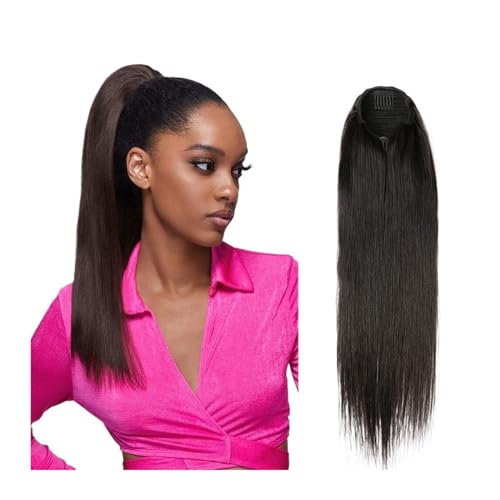 Frauen Natürlicher schwarzer Pferdeschwanz mit Kordelzug, Echthaar, glatte Pferdeschwanz-Extensions, Echthaar-Extensions for Frauen, 100–130 g/Stück Täglicher Gebrauch(16inch 100g) von GEK208130